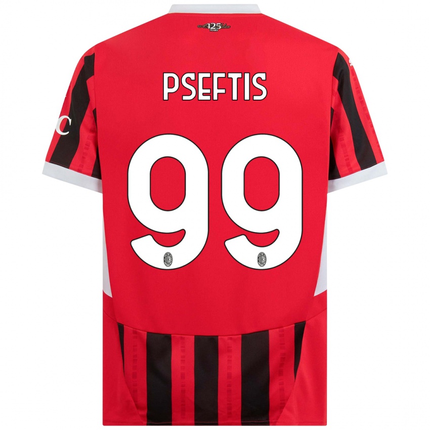 Gyermek Fotios Pseftis #99 Piros Fekete Hazai Jersey 2024/25 Mez Póló Ing