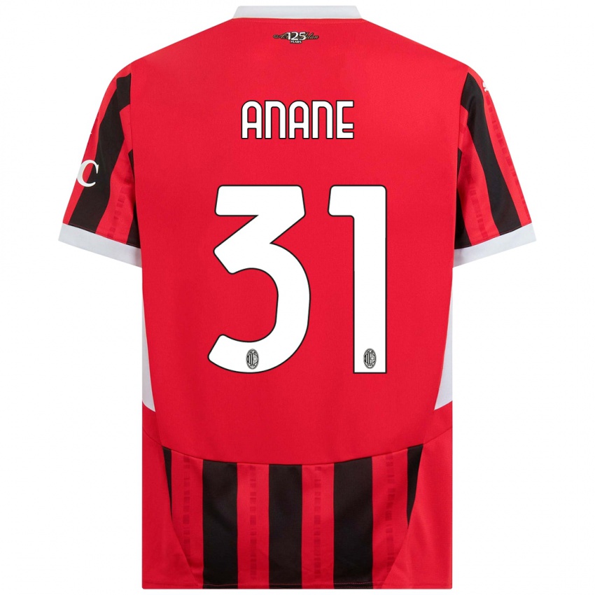 Gyermek Emmanuel Anane #31 Piros Fekete Hazai Jersey 2024/25 Mez Póló Ing