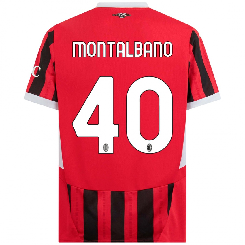 Gyermek Nicolo Montalbano #40 Piros Fekete Hazai Jersey 2024/25 Mez Póló Ing