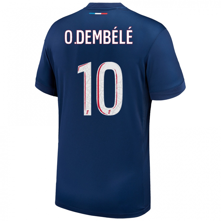 Gyermek Ousmane Dembele #10 Sötétkék Fehér Hazai Jersey 2024/25 Mez Póló Ing