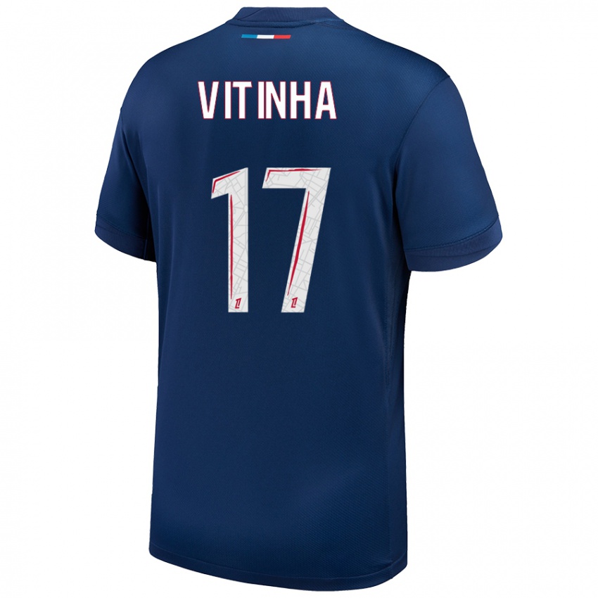 Gyermek Vitinha #17 Sötétkék Fehér Hazai Jersey 2024/25 Mez Póló Ing