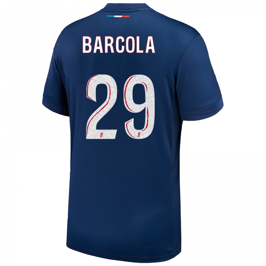 Gyermek Bradley Barcola #29 Sötétkék Fehér Hazai Jersey 2024/25 Mez Póló Ing