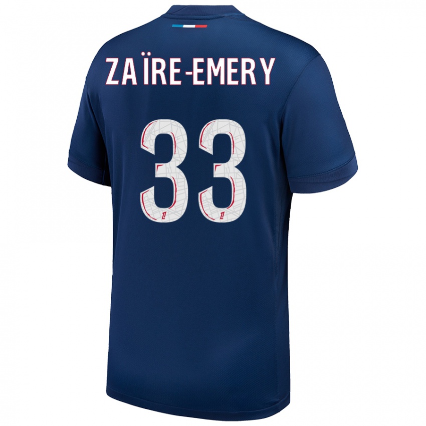 Gyermek Warren Zaire Emery #33 Sötétkék Fehér Hazai Jersey 2024/25 Mez Póló Ing