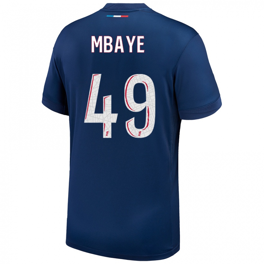 Gyermek Ibrahim Mbaye #49 Sötétkék Fehér Hazai Jersey 2024/25 Mez Póló Ing