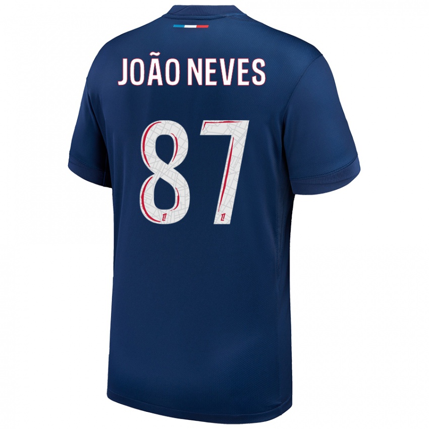 Gyermek João Neves #87 Sötétkék Fehér Hazai Jersey 2024/25 Mez Póló Ing