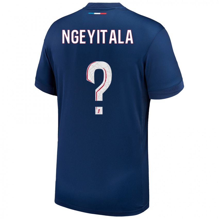 Gyermek Aurélien Ngeyitala #0 Sötétkék Fehér Hazai Jersey 2024/25 Mez Póló Ing