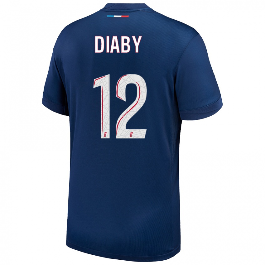 Gyermek Ibrahima Diaby #12 Sötétkék Fehér Hazai Jersey 2024/25 Mez Póló Ing