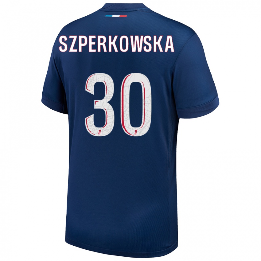 Gyermek Oliwia Szperkowska #30 Sötétkék Fehér Hazai Jersey 2024/25 Mez Póló Ing