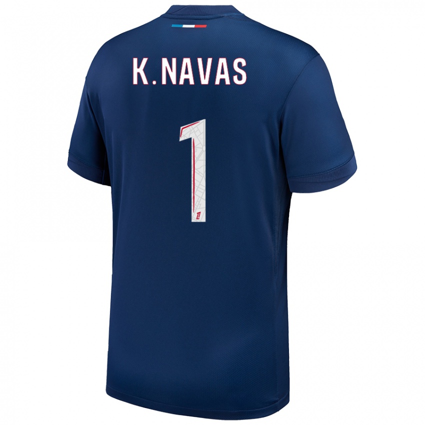 Gyermek Keylor Navas #1 Sötétkék Fehér Hazai Jersey 2024/25 Mez Póló Ing