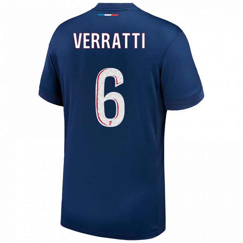 Gyermek Marco Verratti #6 Sötétkék Fehér Hazai Jersey 2024/25 Mez Póló Ing