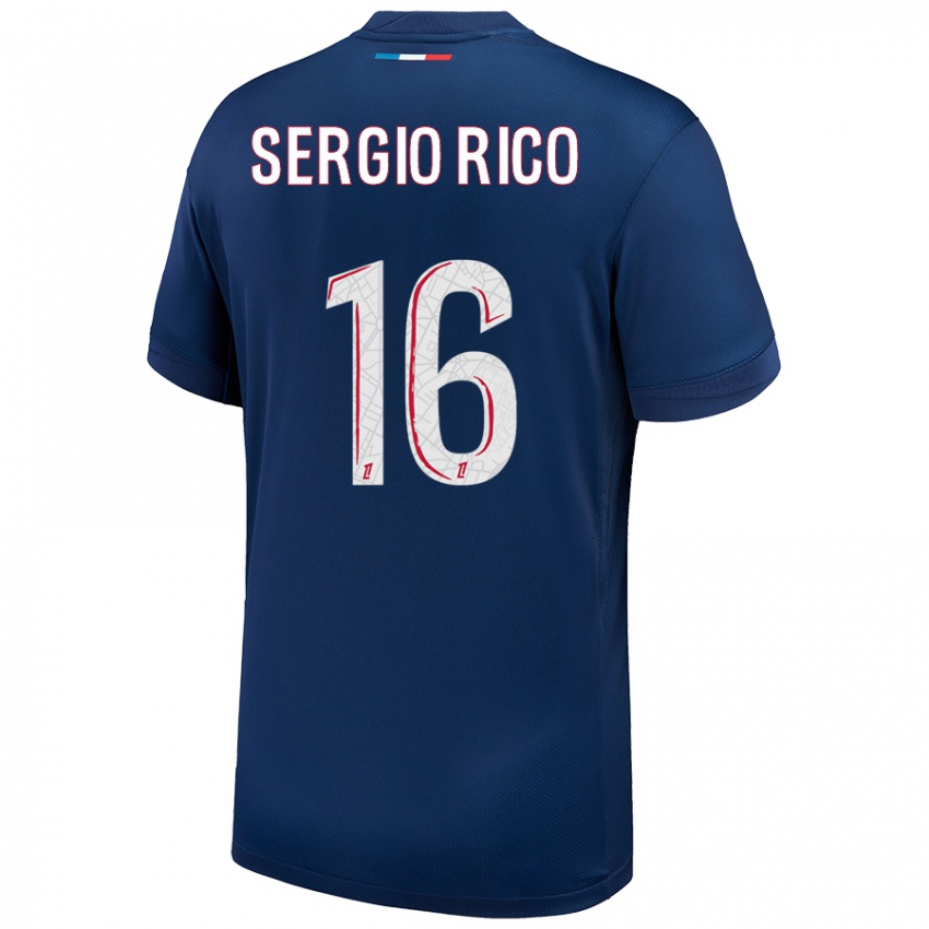 Gyermek Sergio Rico #16 Sötétkék Fehér Hazai Jersey 2024/25 Mez Póló Ing