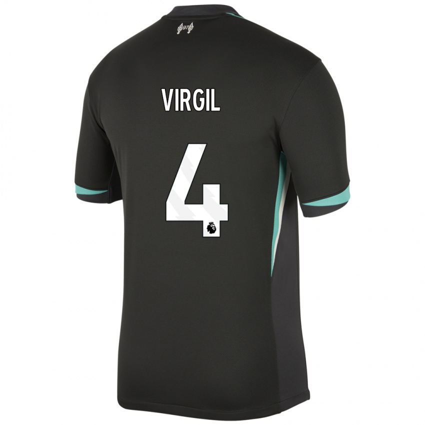 Gyermek Virgil Van Dijk #4 Fekete Antracit Fehér Idegenbeli Jersey 2024/25 Mez Póló Ing