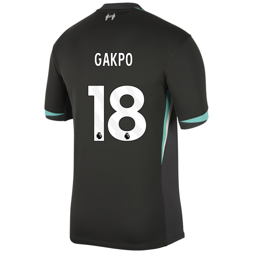 Gyermek Cody Gakpo #18 Fekete Antracit Fehér Idegenbeli Jersey 2024/25 Mez Póló Ing