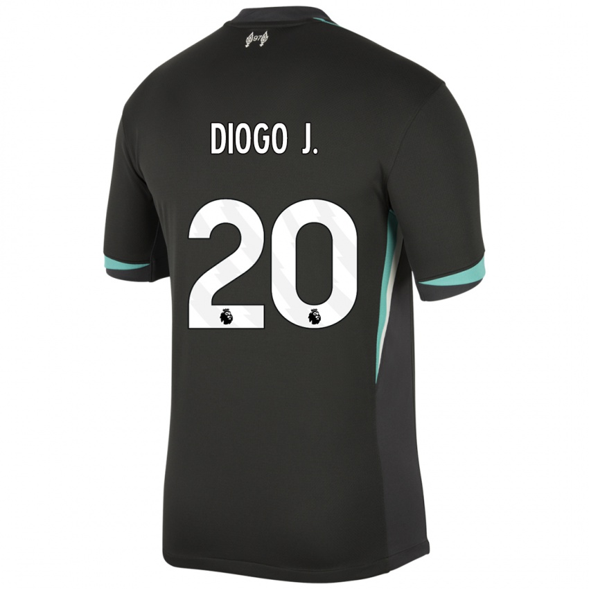 Gyermek Diogo Jota #20 Fekete Antracit Fehér Idegenbeli Jersey 2024/25 Mez Póló Ing