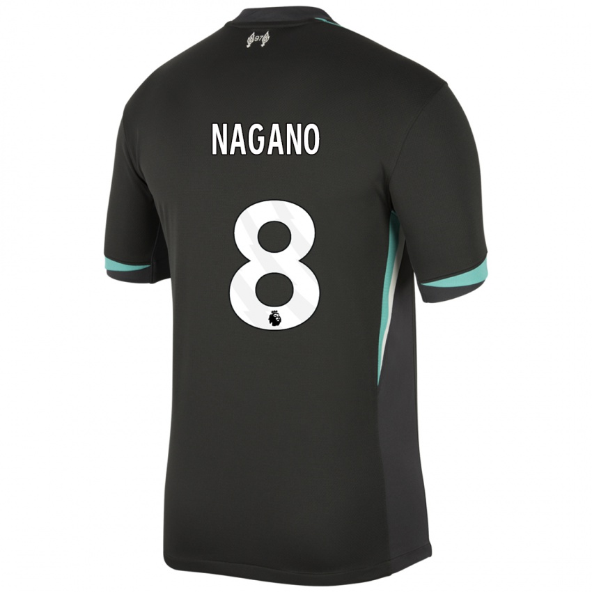 Gyermek Fūka Nagano #8 Fekete Antracit Fehér Idegenbeli Jersey 2024/25 Mez Póló Ing