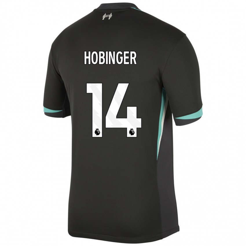 Gyermek Marie Höbinger #14 Fekete Antracit Fehér Idegenbeli Jersey 2024/25 Mez Póló Ing