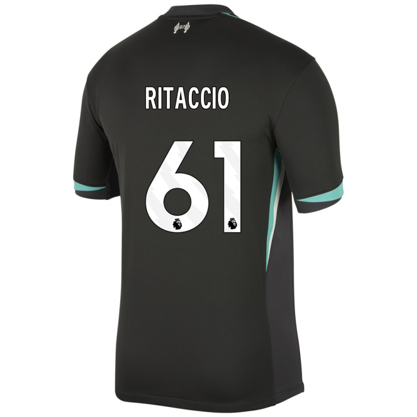 Gyermek Matteo Ritaccio #61 Fekete Antracit Fehér Idegenbeli Jersey 2024/25 Mez Póló Ing