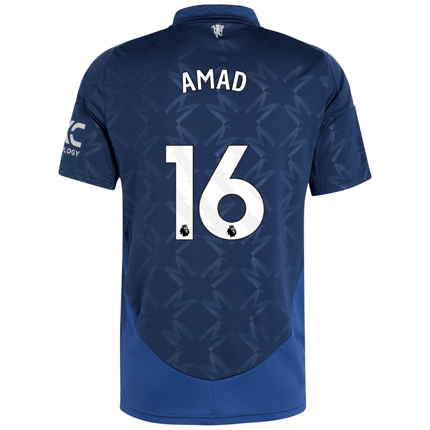 Gyermek Amad Diallo #16 Indigó Idegenbeli Jersey 2024/25 Mez Póló Ing