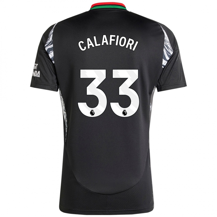 Gyermek Riccardo Calafiori #33 Fekete Idegenbeli Jersey 2024/25 Mez Póló Ing