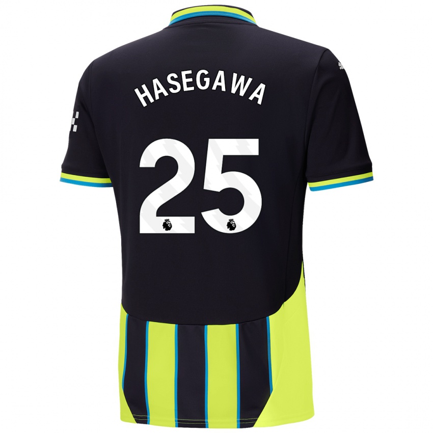 Gyermek Yui Hasegawa #25 Kék Sárga Idegenbeli Jersey 2024/25 Mez Póló Ing