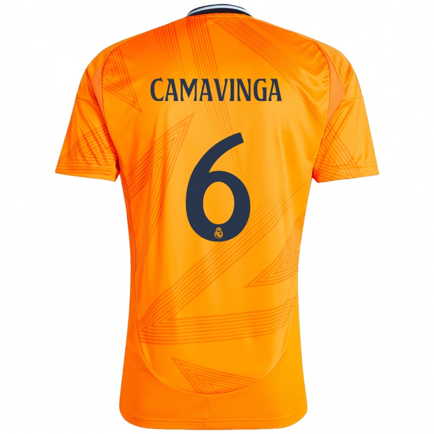 Gyermek Eduardo Camavinga #6 Narancs Idegenbeli Jersey 2024/25 Mez Póló Ing