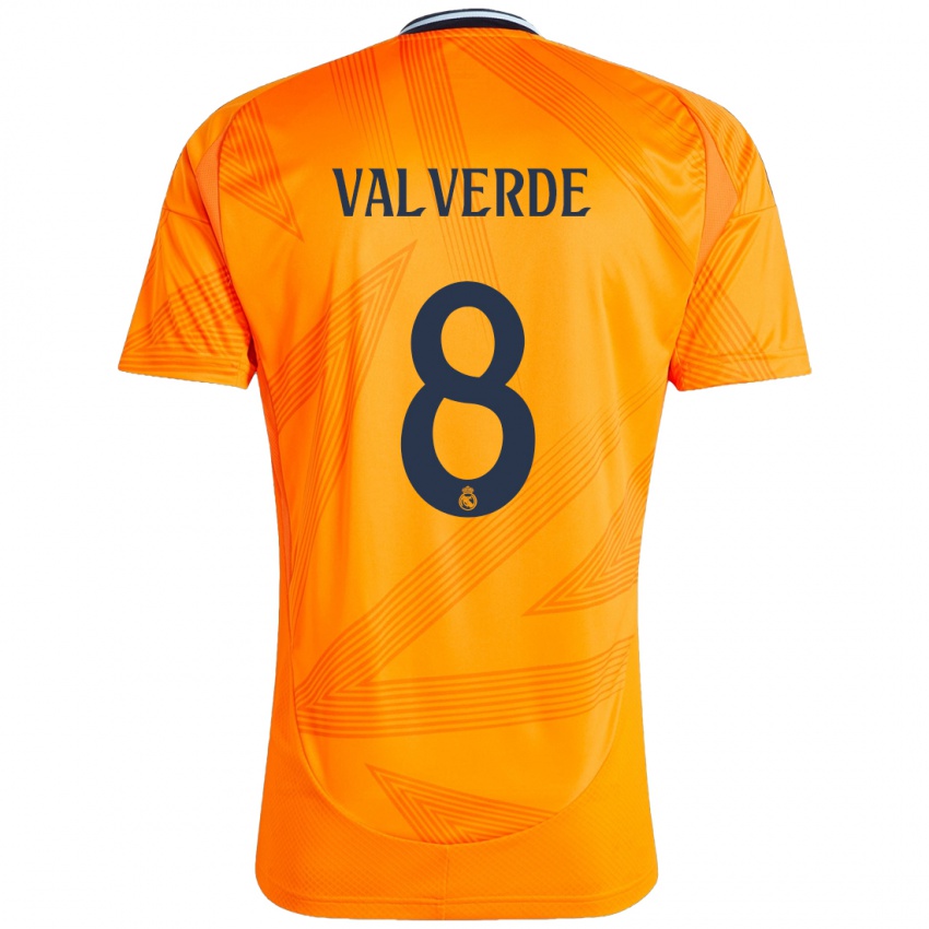 Gyermek Federico Valverde #8 Narancs Idegenbeli Jersey 2024/25 Mez Póló Ing