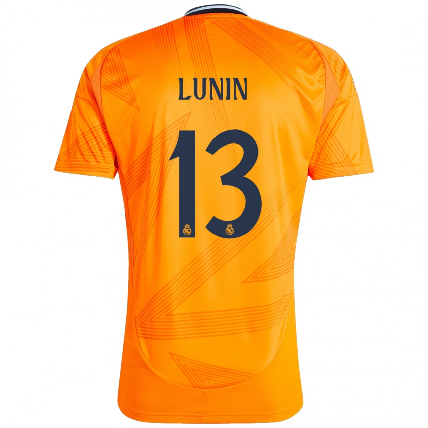 Gyermek Andriy Lunin #13 Narancs Idegenbeli Jersey 2024/25 Mez Póló Ing