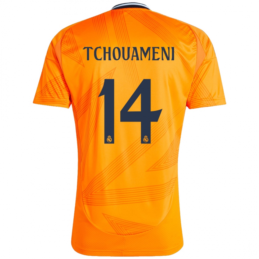 Gyermek Aurelien Tchouameni #14 Narancs Idegenbeli Jersey 2024/25 Mez Póló Ing