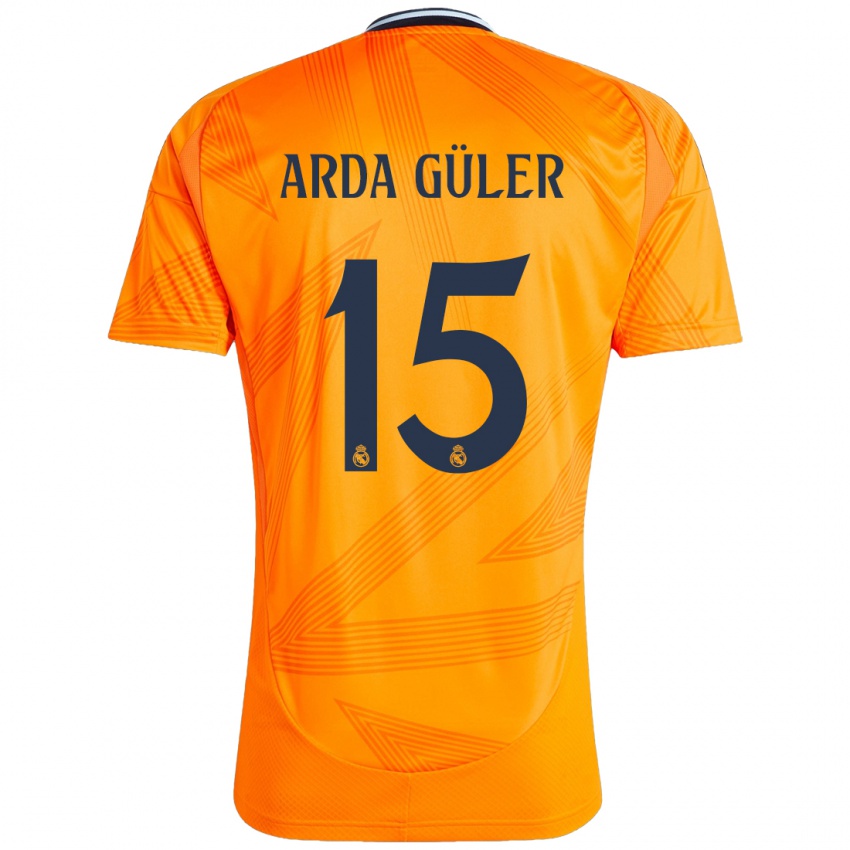 Gyermek Arda Güler #15 Narancs Idegenbeli Jersey 2024/25 Mez Póló Ing