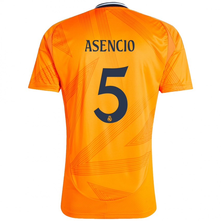 Gyermek Raul Asencio #5 Narancs Idegenbeli Jersey 2024/25 Mez Póló Ing