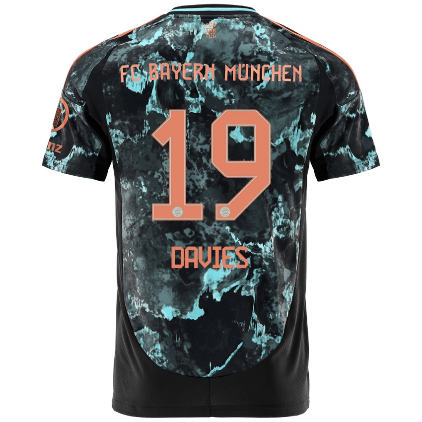 Gyermek Alphonso Davies #19 Fekete Idegenbeli Jersey 2024/25 Mez Póló Ing