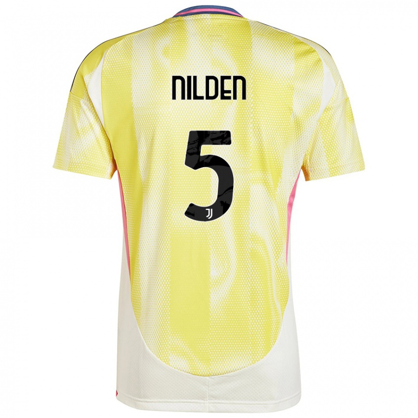 Gyermek Amanda Nilden #5 Napsárga Idegenbeli Jersey 2024/25 Mez Póló Ing