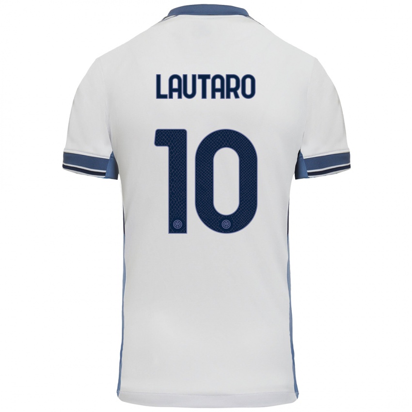 Gyermek Lautaro Martinez #10 Fehér Szürke Idegenbeli Jersey 2024/25 Mez Póló Ing