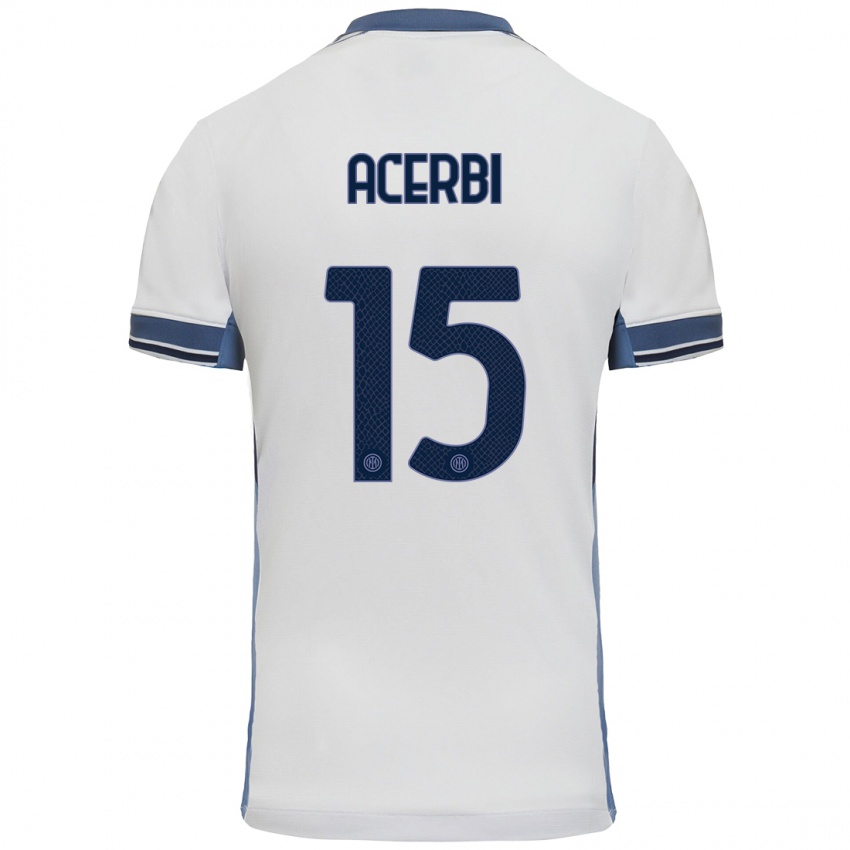 Gyermek Francesco Acerbi #15 Fehér Szürke Idegenbeli Jersey 2024/25 Mez Póló Ing