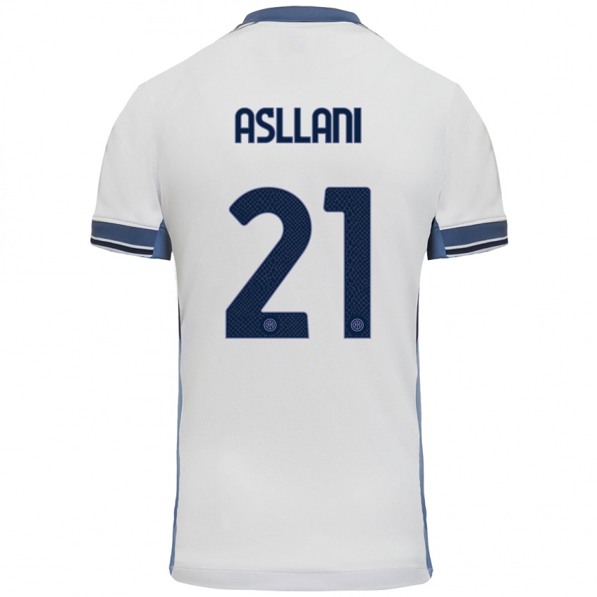 Gyermek Kristjan Asllani #21 Fehér Szürke Idegenbeli Jersey 2024/25 Mez Póló Ing