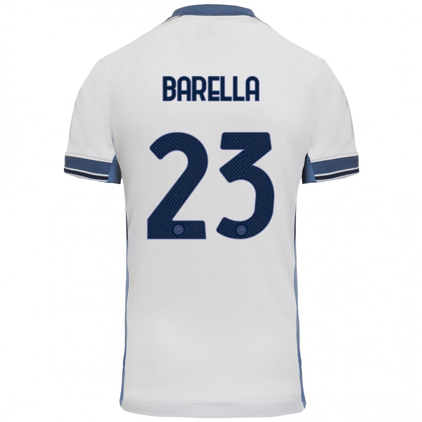 Gyermek Nicolo Barella #23 Fehér Szürke Idegenbeli Jersey 2024/25 Mez Póló Ing