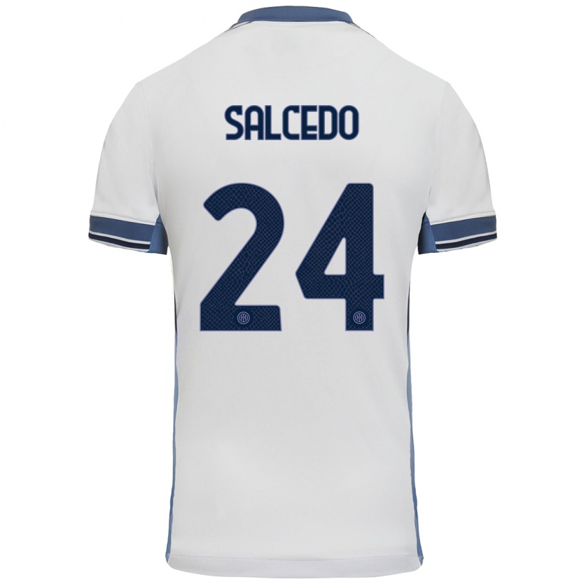 Gyermek Eddie Salcedo #24 Fehér Szürke Idegenbeli Jersey 2024/25 Mez Póló Ing