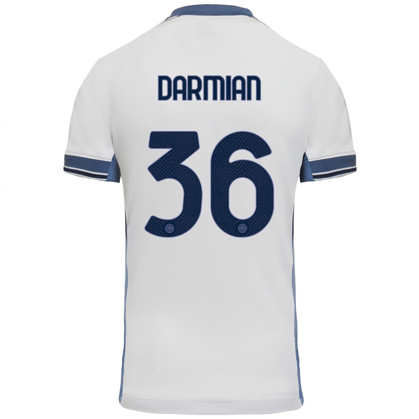 Gyermek Matteo Darmian #36 Fehér Szürke Idegenbeli Jersey 2024/25 Mez Póló Ing