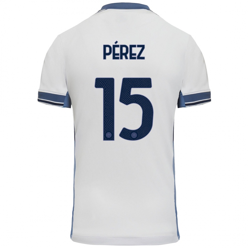 Gyermek Álex Pérez #15 Fehér Szürke Idegenbeli Jersey 2024/25 Mez Póló Ing