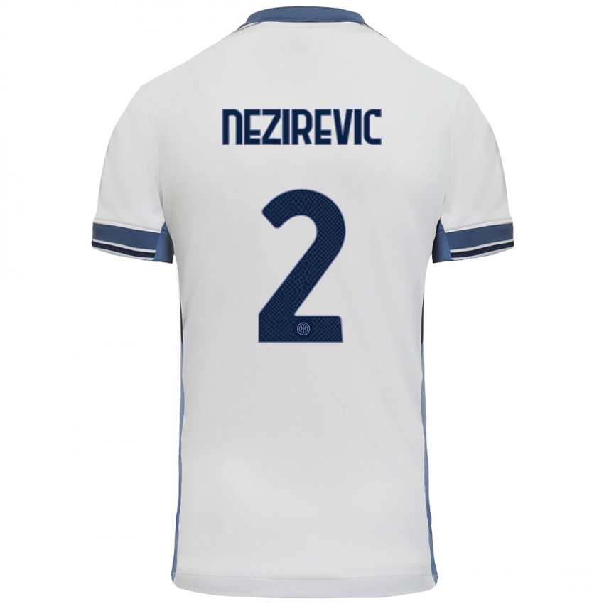 Gyermek Alem Nezirevic #2 Fehér Szürke Idegenbeli Jersey 2024/25 Mez Póló Ing