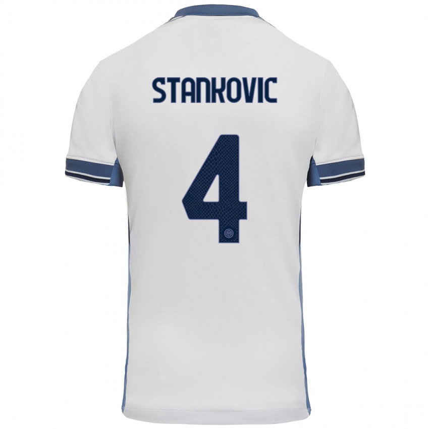 Gyermek Aleksandar Stankovic #4 Fehér Szürke Idegenbeli Jersey 2024/25 Mez Póló Ing