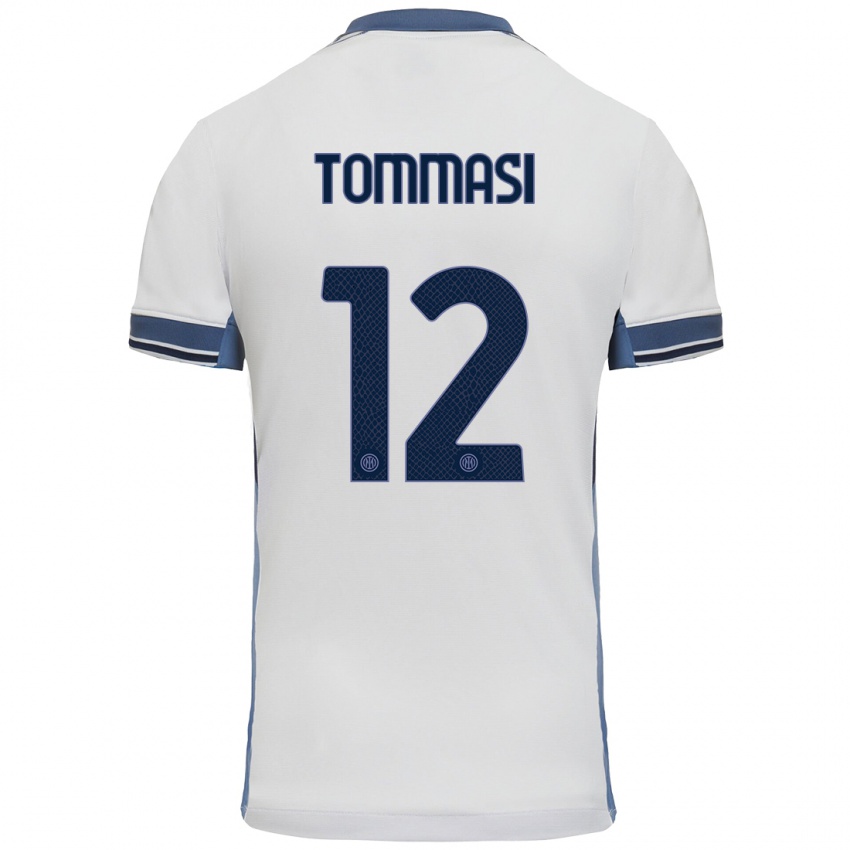 Gyermek Francesco Tommasi #12 Fehér Szürke Idegenbeli Jersey 2024/25 Mez Póló Ing