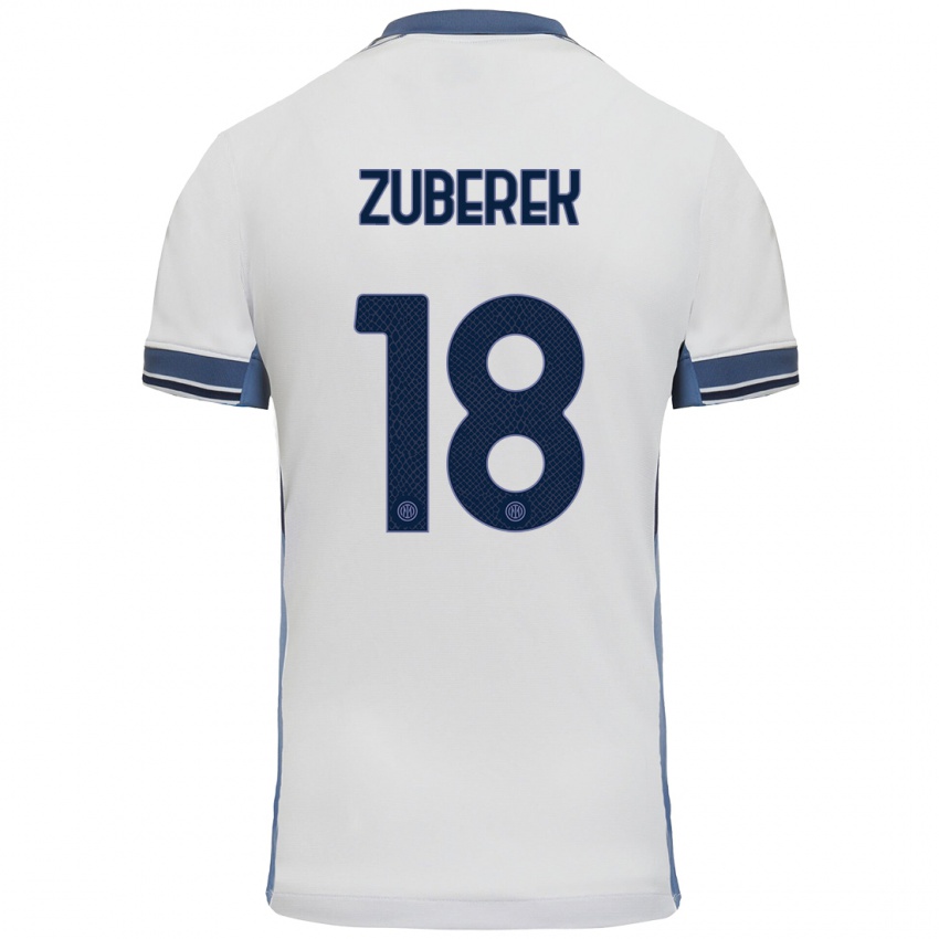 Gyermek Jan Zuberek #18 Fehér Szürke Idegenbeli Jersey 2024/25 Mez Póló Ing