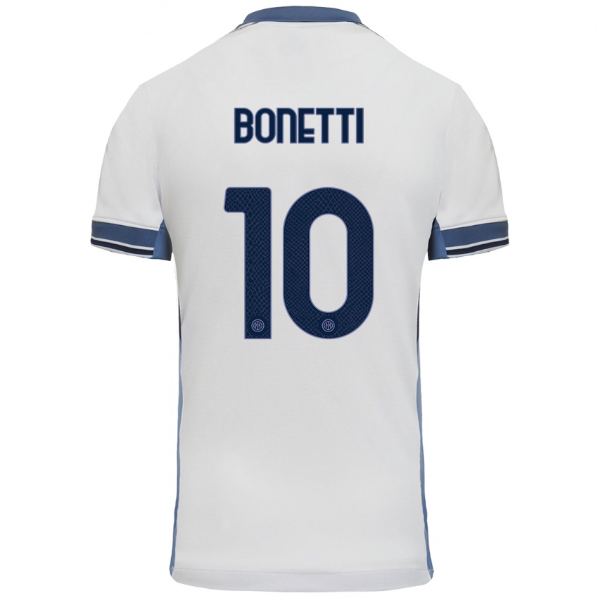 Gyermek Tatiana Bonetti #10 Fehér Szürke Idegenbeli Jersey 2024/25 Mez Póló Ing