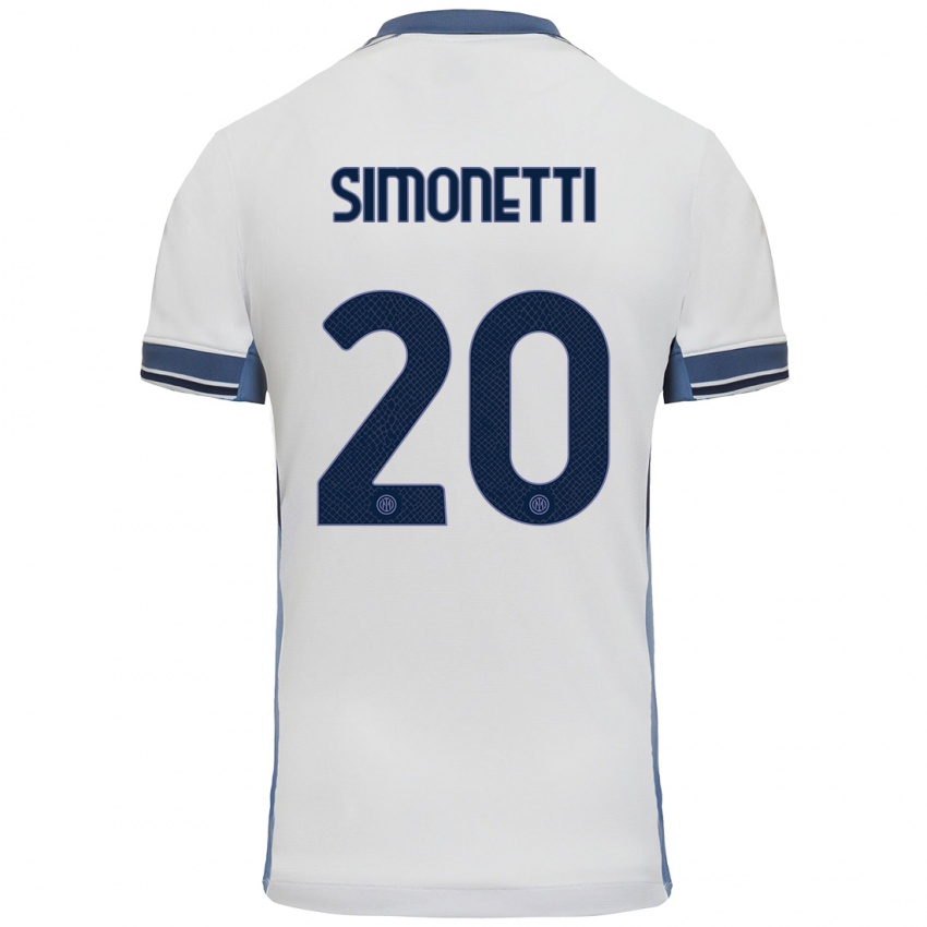 Gyermek Flaminia Simonetti #20 Fehér Szürke Idegenbeli Jersey 2024/25 Mez Póló Ing