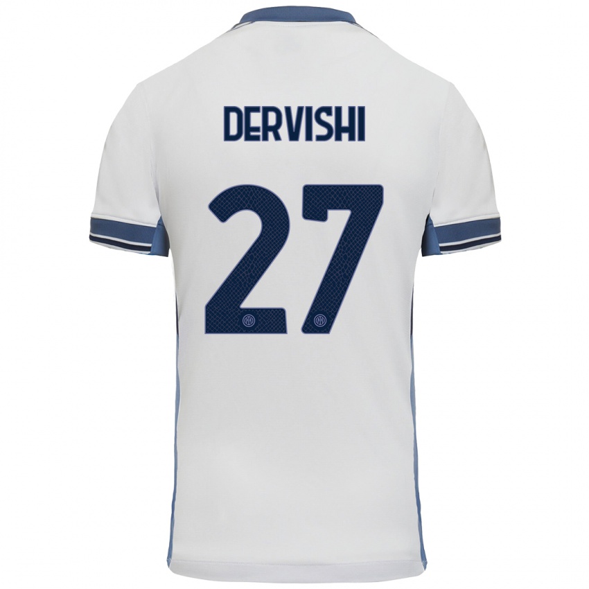 Gyermek Kristian Dervishi #27 Fehér Szürke Idegenbeli Jersey 2024/25 Mez Póló Ing