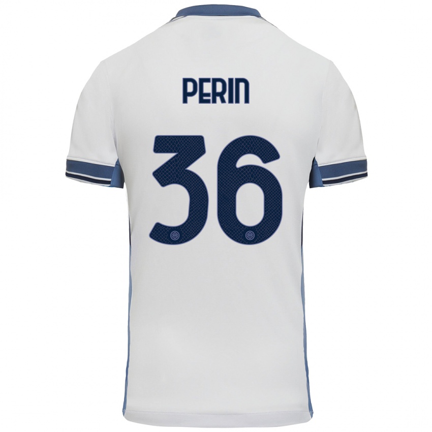 Gyermek Nicolo Perin #36 Fehér Szürke Idegenbeli Jersey 2024/25 Mez Póló Ing