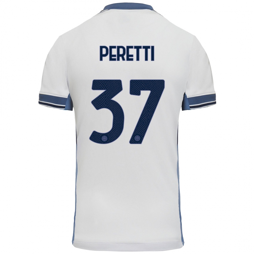 Gyermek Lorenzo Peretti #37 Fehér Szürke Idegenbeli Jersey 2024/25 Mez Póló Ing