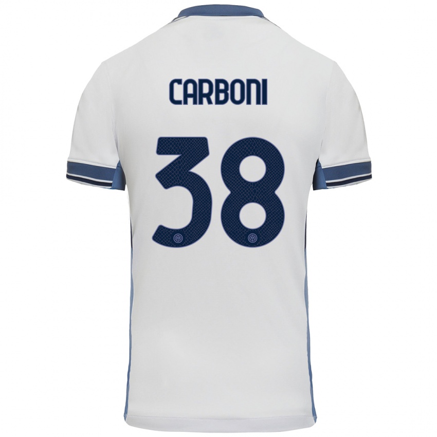 Gyermek Valentin Carboni #38 Fehér Szürke Idegenbeli Jersey 2024/25 Mez Póló Ing