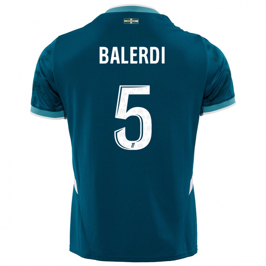 Gyermek Leonardo Balerdi #5 Türkizkék Idegenbeli Jersey 2024/25 Mez Póló Ing